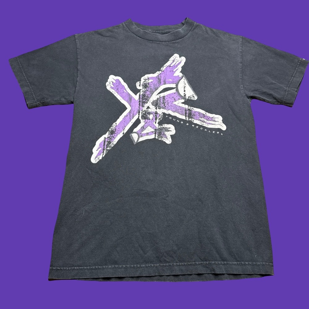 Young & Reckless Mens T Shirt M Black Purple Logo Skate Streetwear Cotton
